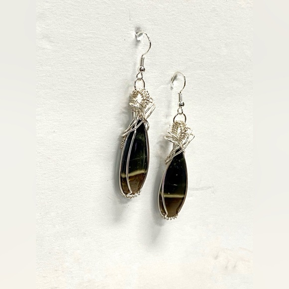 HANDCRAFTED polychrome Jasper Hand Wrapped Dangle Earrings, Artisan Jewelry Gift - Picture 6 of 10